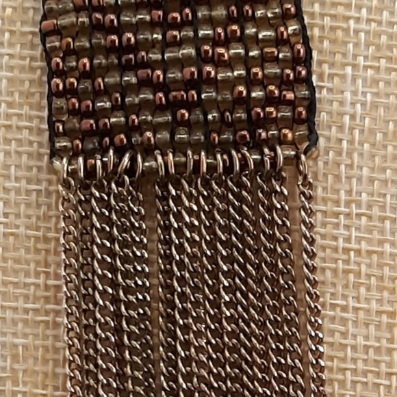 Geometric Pattern Loom Beaded Earth Tone Necklace - Picture 6 of 13